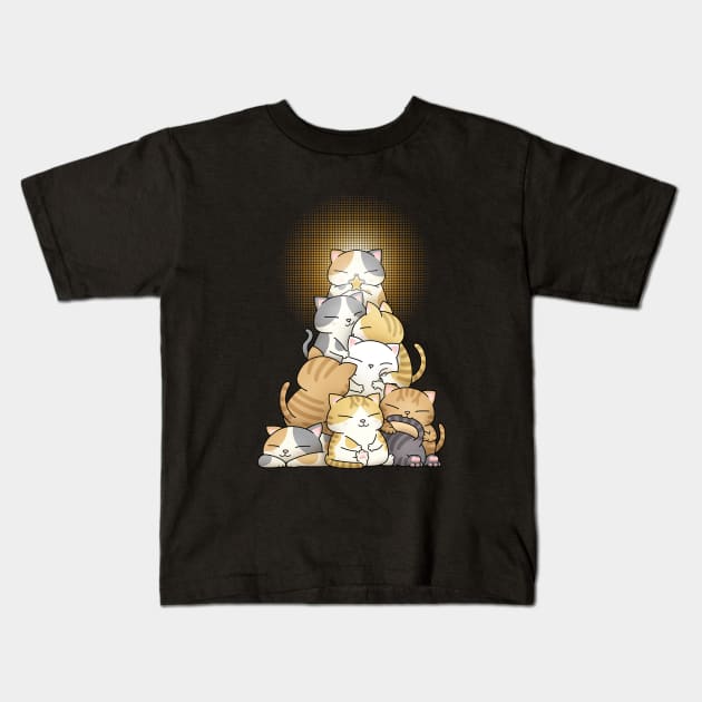 Chubby Cat Christmas Tree (Black) Kids T-Shirt by Takeda_Art